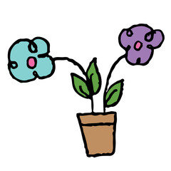 Hand drawn crayon illustration of flowers in flower pot for home decoration, spring, summer, nature, garden, plants, tree, blossom, blooming, sticker, picnic, park, house yard, environment, soil	
