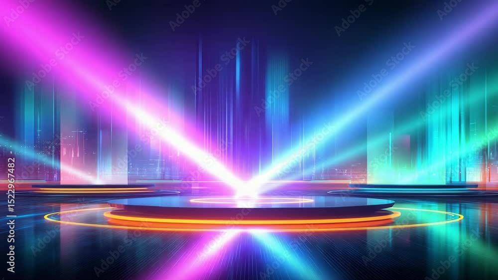 Poster colorful light display creates a mesmerizing atmosphere at a nighttime event in an urban setting
