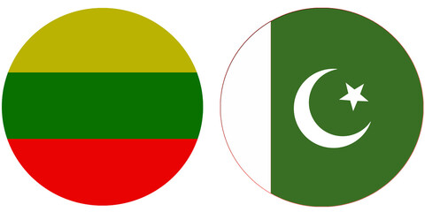 Lithuania Official flag with Pakistan national flag, both countries flags in Round shape and isolated on white background
Circular colorful design Flag with together.