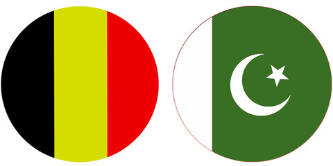 Belgium Official flag with Pakistan national flag, both countries flags in Round shape and isolated on white background
Circular colorful design Flag with together.