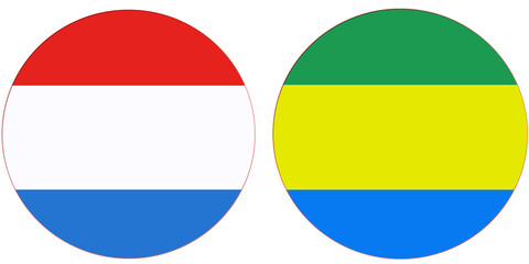 Luxembourg Official flag with Gabon national flag, both countries flags in Round shape and isolated on white background
Circular colorful design Flag with together.
