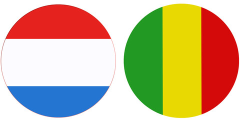 Luxembourg Official flag with MALI national flag, both countries flags in Round shape and isolated on white background
Circular colorful design Flag with together.