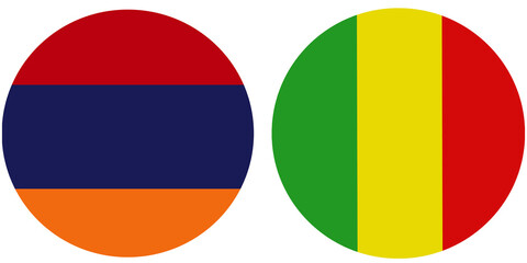 Armenia Official flag with MALI national flag, both countries flags in Round shape and isolated on white background
Circular colorful design Flag with together.
