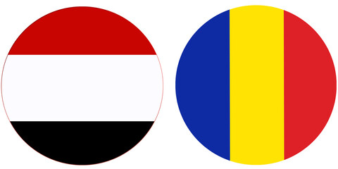 CHAD Official flag with Yemen national flag, both countries flags in Round shape and isolated on white background
Circular colorful design Flag with together.