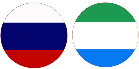 Russia Official flag with Sierra Leone national flag, both countries flags in Round shape and isolated on white background
Circular colorful design Flag with together.