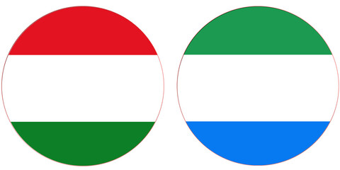 Hungry Official flag with Sierra Leone national flag, both countries flags in Round shape and isolated on white background
Circular colorful design Flag with together.