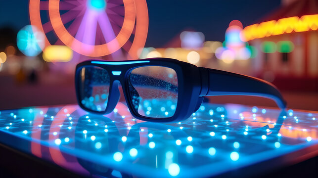 Close-Up of AR Glasses with LED Floor Glow
