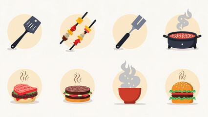Grilling Icons and BBQ Food Illustrations for National Grilling Month