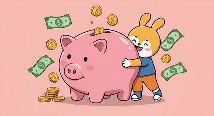 Adorable Bunny Saving Money Illustration of Financial Literacy for Kids