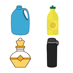 Bundle of Luxury Perfume, Gallon Water Bottle, Matte Black Stainless Steel Bottle, and Lemon Juice Bottle – Stock Photo Collection