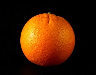 A single, ripe orange on a black background.  Perfect for food blogs, health websites, and cooking articles.