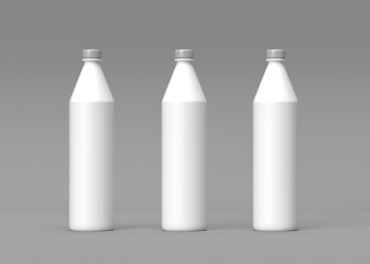 Three Blank White Plastic Bottles Mockup - Product Packaging Design Template