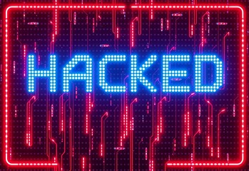 hacked futuristic red neon sign