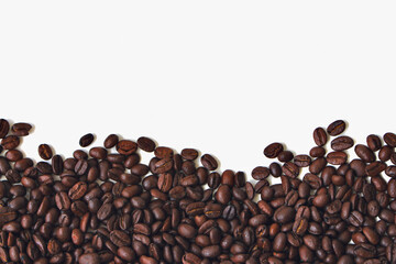 coffee beans on white background. Coffee beans background with copy space for text. Roasted arabica...