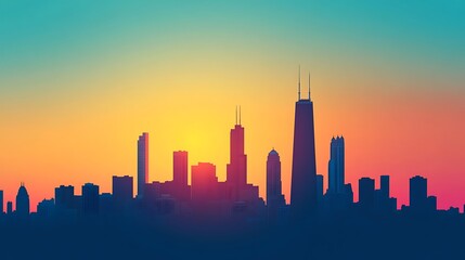 Obraz premium Colorful cityscape silhouette at sunset.