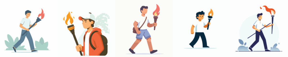 vector of a young man carrying a torch
