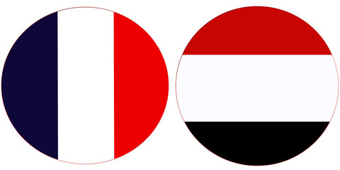 France Official flag with Yemen national flag, both countries flags in Round shape and isolated on white background
Circular colorful design Flag with together.