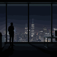 Fototapeta premium Businessman Contemplating at Office Window - Corporate Vision and Future Planning Concept