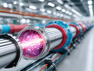 Futuristic industrial machinery with glowing energy core, showcasing advanced technology in modern factory setting. vibrant colors and intricate design evoke sense of innovation and progress