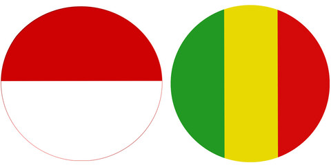 Fototapeta premium Indonesia Official flag with MALI national flag, both countries flags in Round shape and isolated on white background Circular colorful design Flag with together.