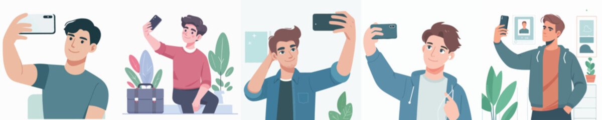 vector of a young man taking a selfie