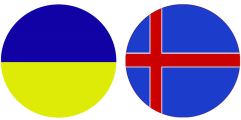 Ukraine Official flag with Iceland national flag, both countries flags in Round shape and isolated on white background
Circular colorful design Flag with together.