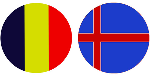 Romania Official flag with Iceland national flag, both countries flags in Round shape and isolated on white background
Circular colorful design Flag with together.
