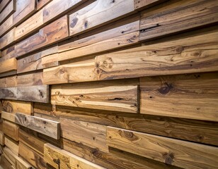 Textured wooden wall, rustic wood paneling, overlapping planks, natural wood background. Perfect for interior design, home decor, and architectural projects.