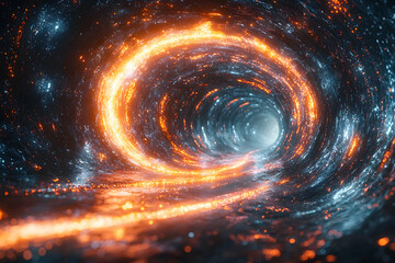 Obraz premium Abstract Swirling Tunnel with Orange and Blue Light Streaks