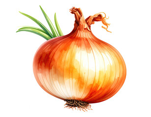 Watercolor illustration of onion vegetable. Food clipart illustration.