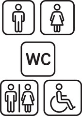 Toilet vector icon set. Restroom WC sign isolated. Mens and womans symbols