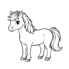 Cute cartoon pony illustration in outline style for children's coloring book