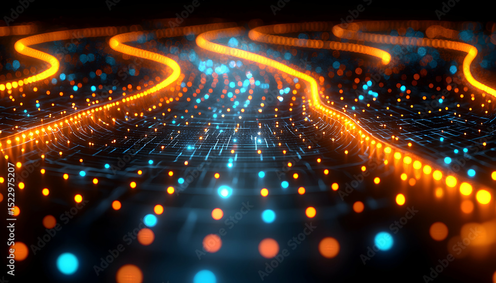 Aufkleber flowing lights abstract circuit board with glowing dots and lines