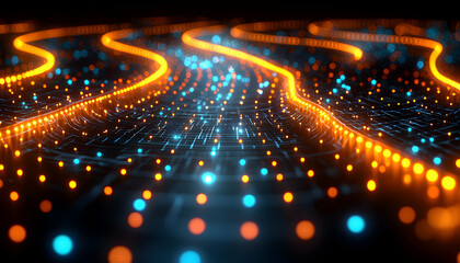 Fototapeta premium Flowing Lights Abstract Circuit Board with Glowing Dots and Lines