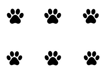 Black Dog Paw Print Grid Silhouette Vector.