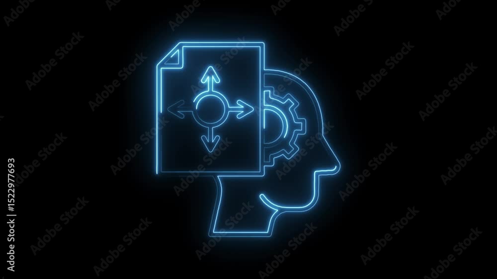 Aufkleber neon style head with cog and document representing knowledge management solutions