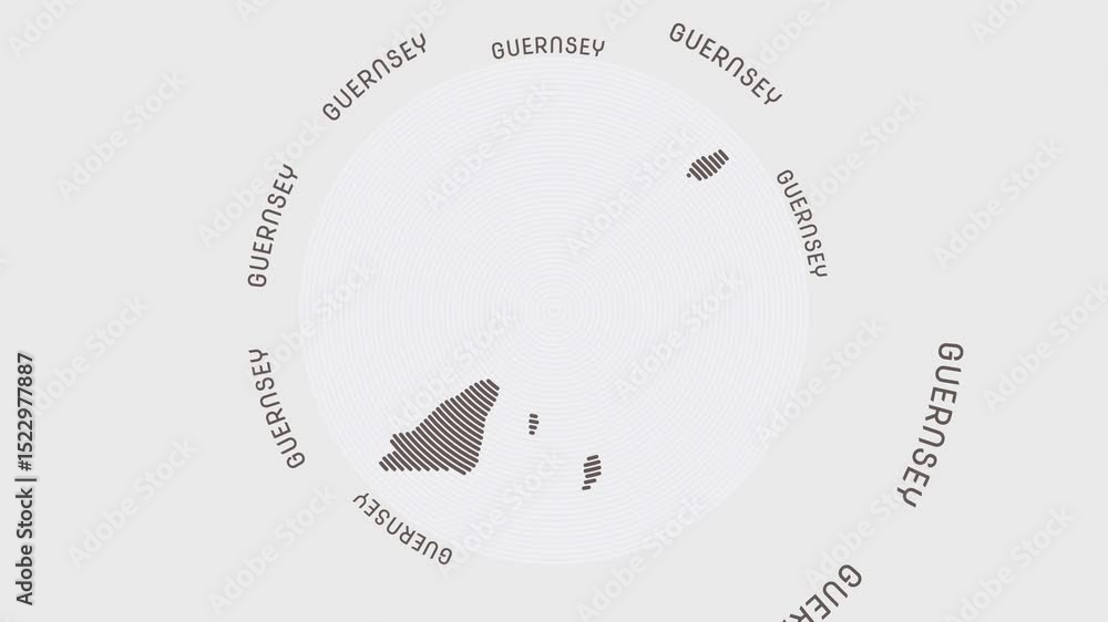 Poster guernsey shape with dynamic circles visual effect. animation of guernsey logo appearing from rotatin