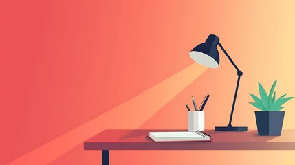 Simple desk scene with lamp and supplies.