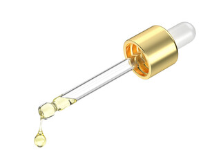 Dropper pipette with yellow serum on a transparent background