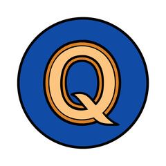 Fototapeta premium Peach Q letter icon in blue circular background