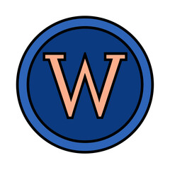 Peach capital W icon in blue round badge