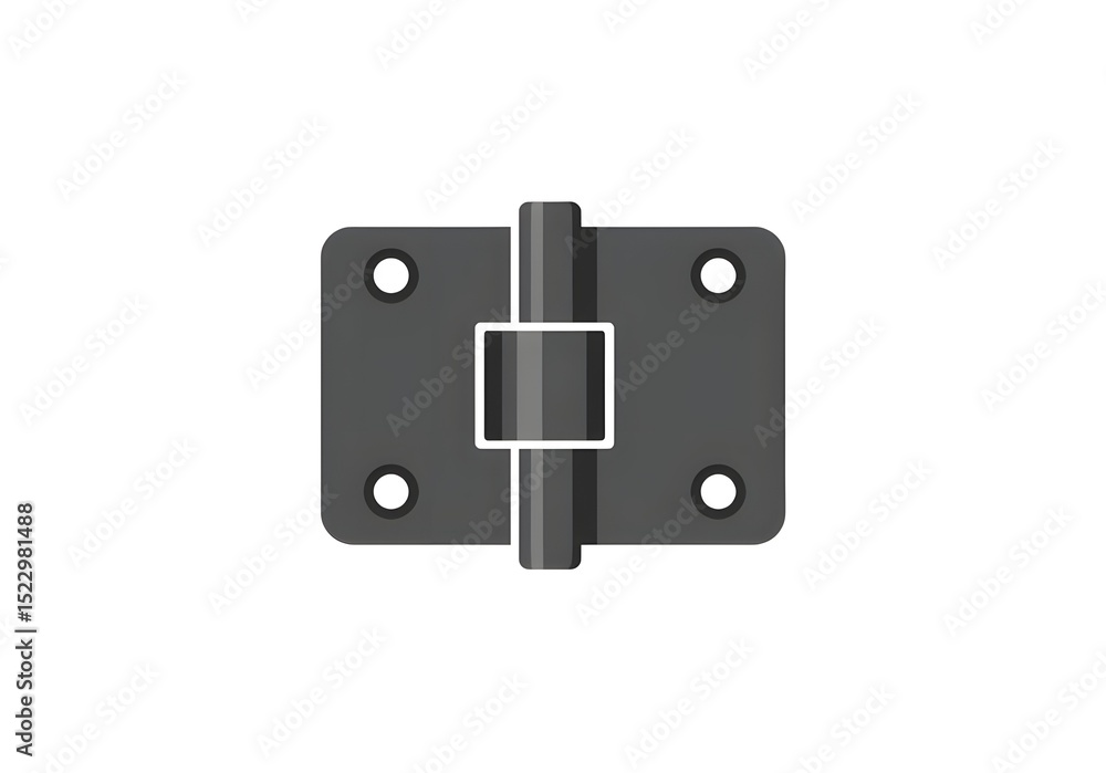 Poster a close up of a gray hinge with screw holes on a white background in a studio setting simple image