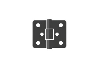 A simple graphic illustration of a gray hinge with screw holes on a white background design element