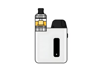 Obraz premium A white vape device with a black mouthpiece and a clear tank filled with yellow liquid isolated