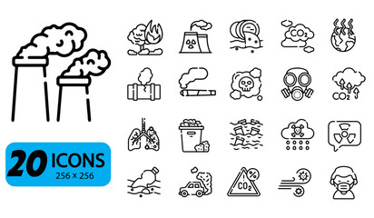 Pollution and Climate Change Icon Set for Environmental Awareness Designs