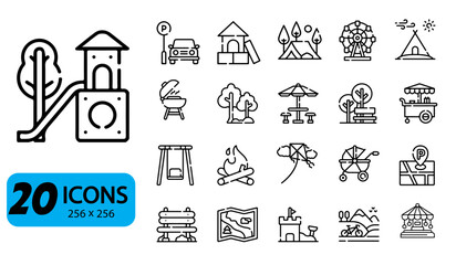 Outdoor Recreation Icons: Playground, Camping, and Family Fun - Vector Set