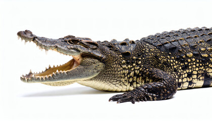 Obraz premium Wildlife crocodile isolated on white background in high resolution for educational, scientific, and design use