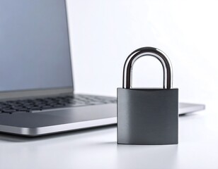 Naklejka premium Laptop and padlock on a white surface