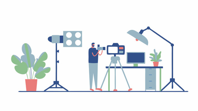 Capturing moments A filmmaker in action creating video content in a dynamic studio setup with professional