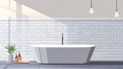 Modern bathroom interior with a freestanding bathtub.